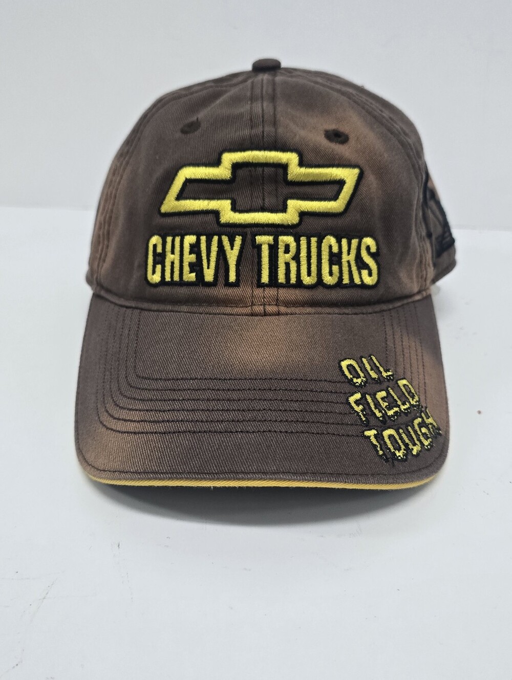 Vtg Chevy Trucks Hat Cap Oil Field Tough Chevrolet Embroidered Brown Strapback